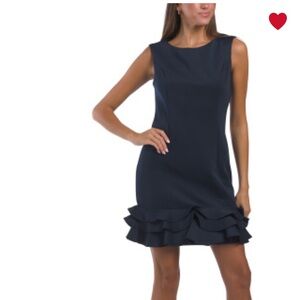 Navy Blue Boat Neck Scuba Ruffle Dress size 8